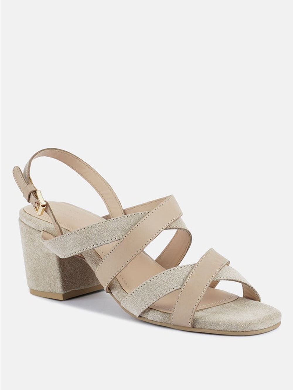 RAG & CO MON-LAPIN NUDE HIGH HEELED BLOCK LEATHER SANDAL HEEL